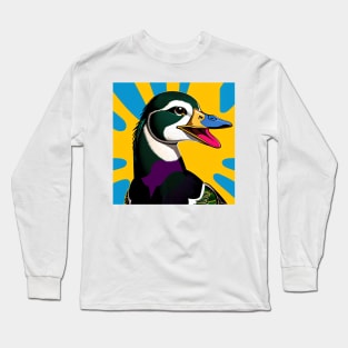 Modern Abstract Pop Art Style Laughing Mallard Duck Long Sleeve T-Shirt